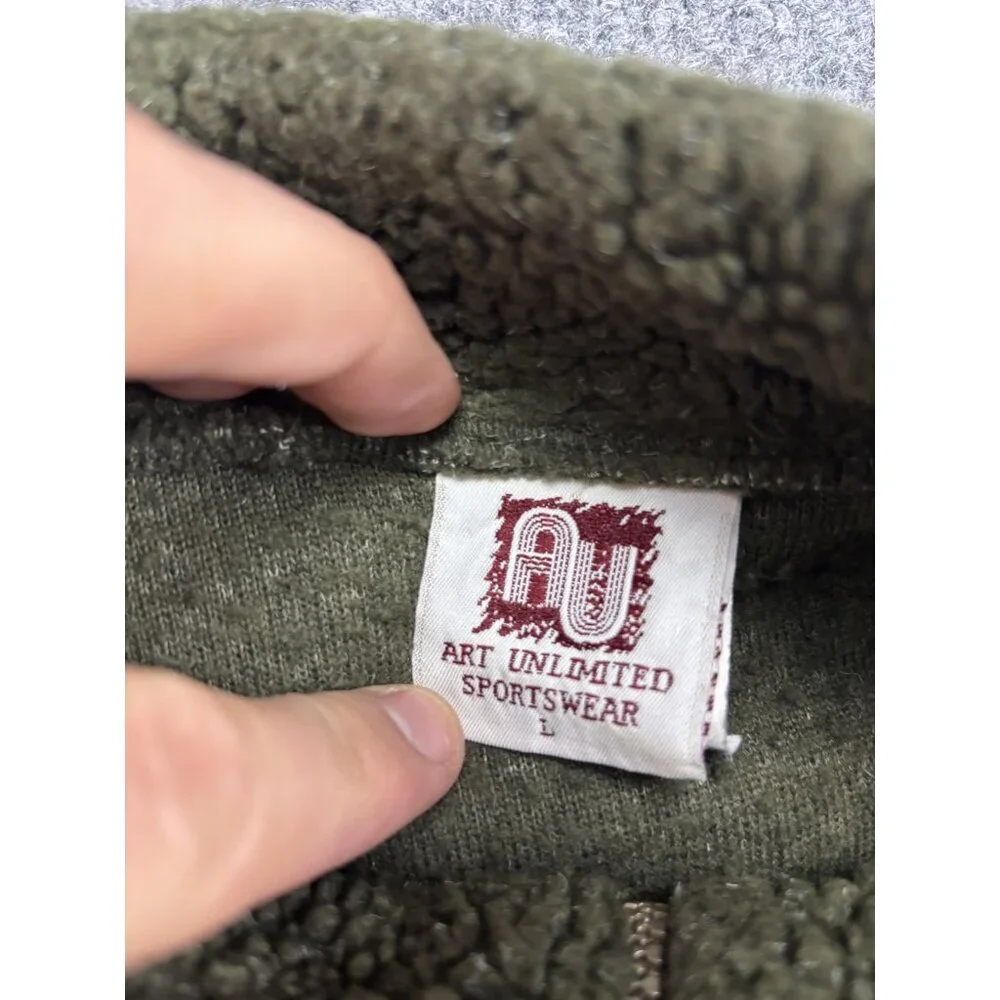 Vintage Art Unlimited Jacket Mens Large Green Berber Fleece 1/4 Zip Minnesota‎